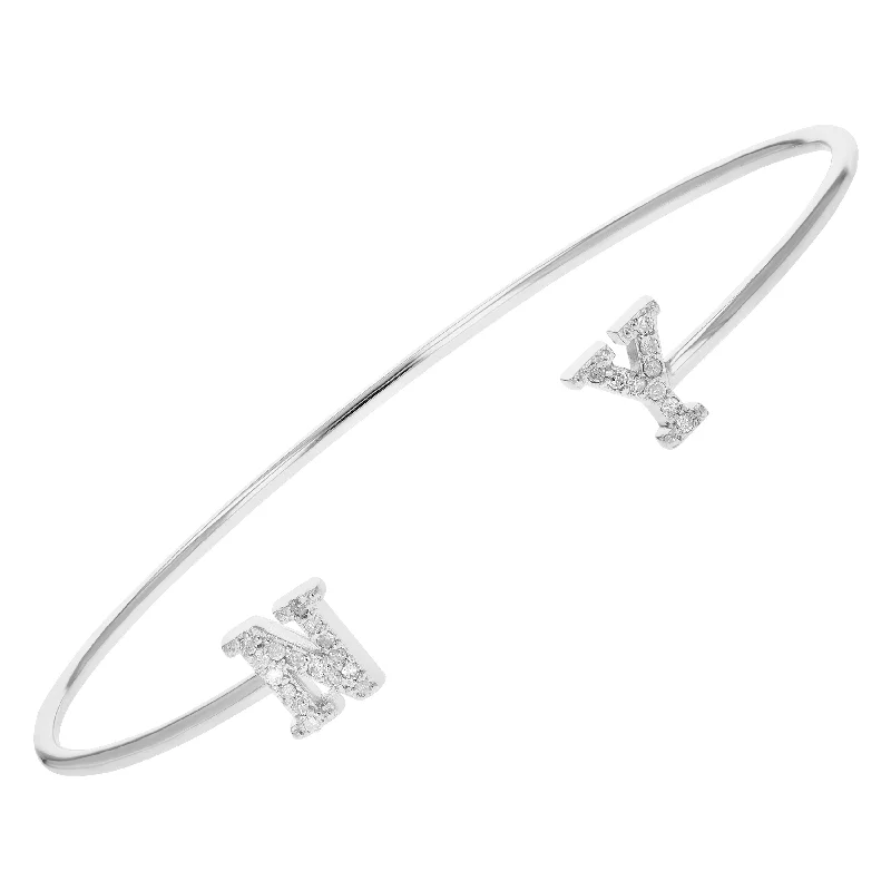 bracelet with moon charm-0.15 cttw Diamond Bangle Bracelet .925 Sterling Silver With Rhodium New York