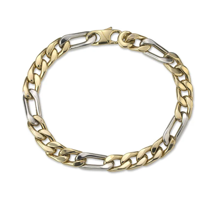 fitness tracker bracelet-10K Yellow and White Gold Two Tone Figaro Link Bracelet