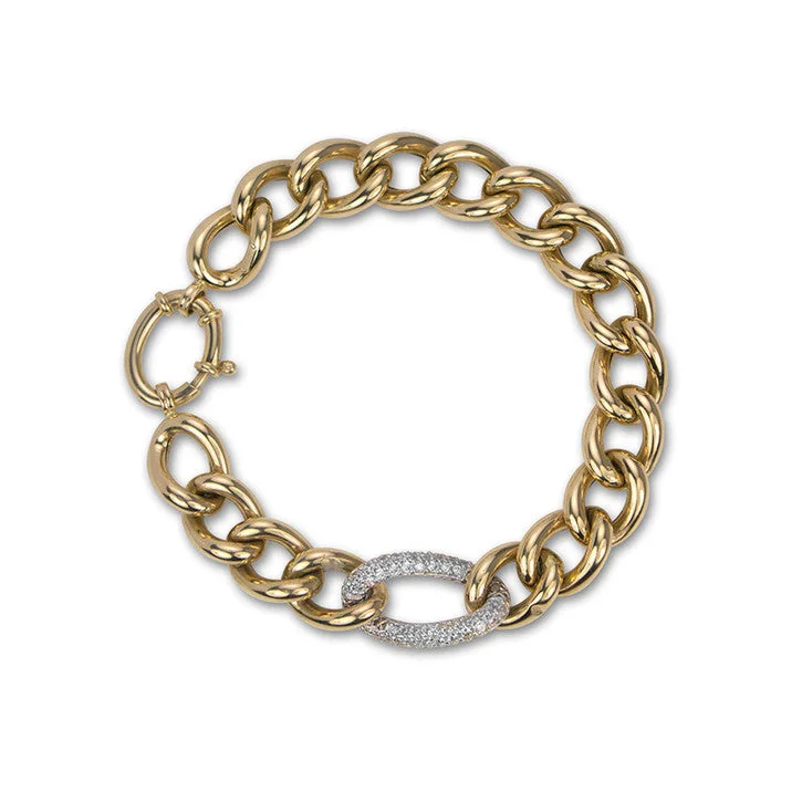 bracelet with meaningful charms-14K Yellow Gold Curb Link Bracelet with Cubic Zirconia Rondel