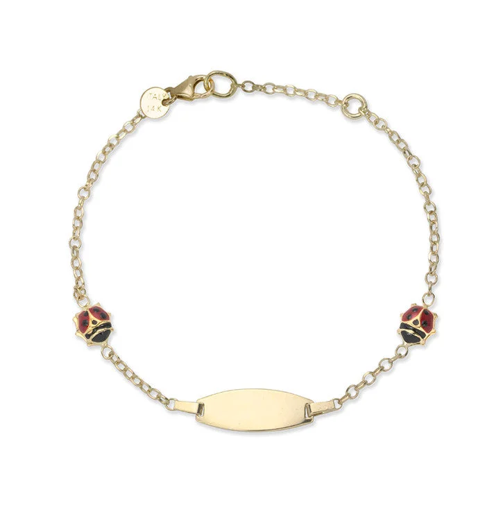 minimalist charm bracelet-14K Yellow Gold Ladybug ID Bracelet