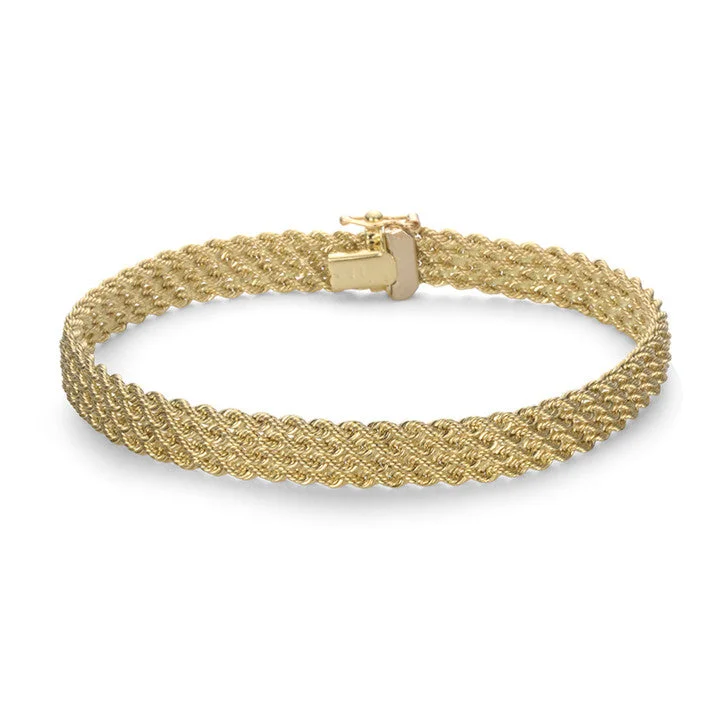 handmade beaded bracelet-14K Yellow Gold Multi Strand Rope Link Bracelet