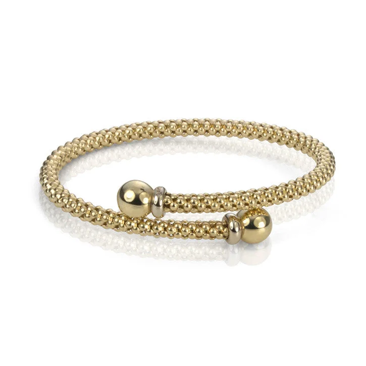 chain bracelet for men-14K Yellow Gold Popcorn Link Ball End Bangle