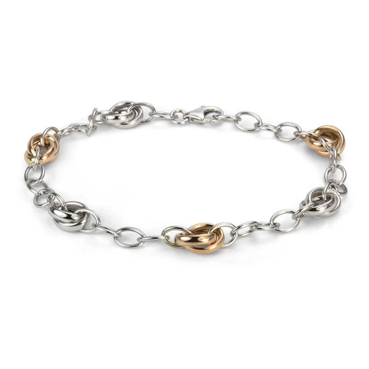 engraved bracelet for her-18K White and Pink Gold Rolo Link Bracelet