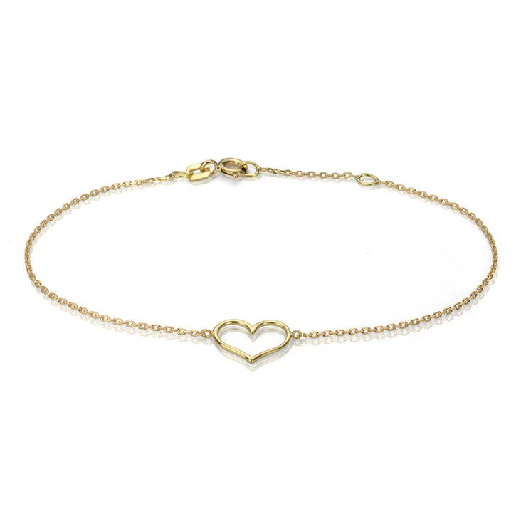 men’s bracelet with skull charm-18K Yellow Gold Heart Wide Open Bracelet