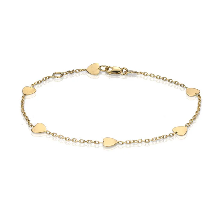 gold bracelet for women-18K Yellow Gold Heart Bracelet