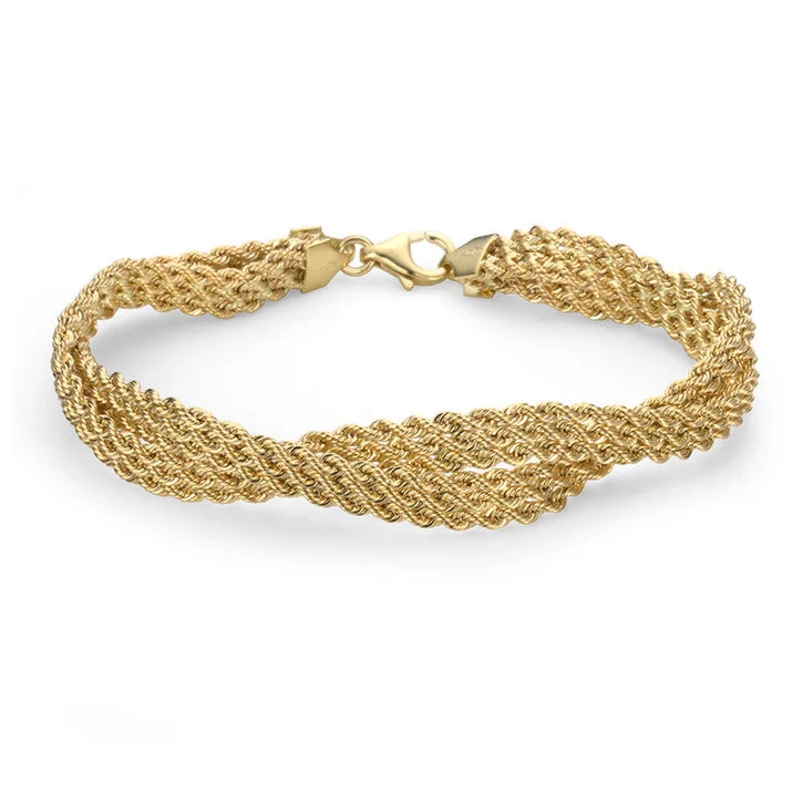 gold bracelet for wedding-18K Yellow Gold Multi Strand Rope Link Twisted Bracelet