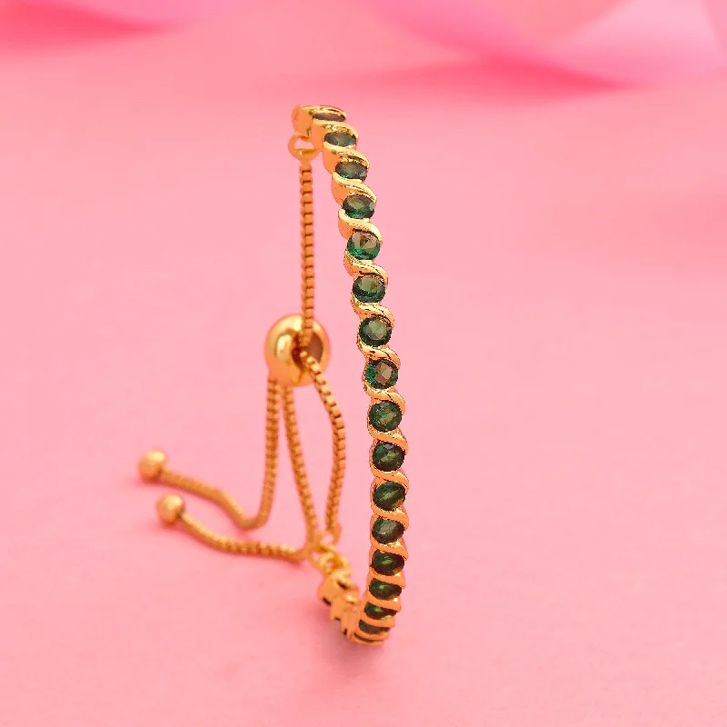 men’s bracelet with beads-Estele Gold Plated Candy Collection with Green American Diamonds Bracelet (adjustable)