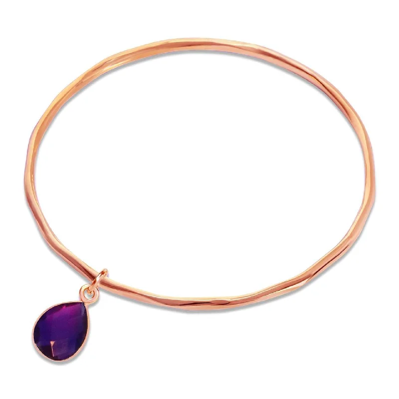 leather bracelet for men-Rose Gold Amethyst Charm Bangle - February Birthstone