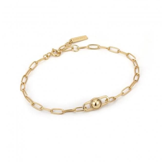 elegant bracelet with diamonds-Gold Orb Link Chunky Chain Bracelet B045-02G