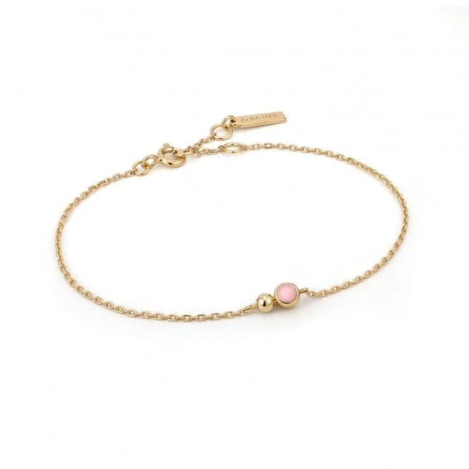 beaded bracelet with crystals-Gold Orb Rose Quartz Chain Bracelet B045-01G-RQ