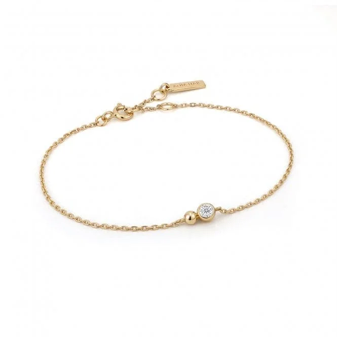 silver bracelet with a lock-Gold Orb Sparkle Chain Bracelet B045-01G-CZ