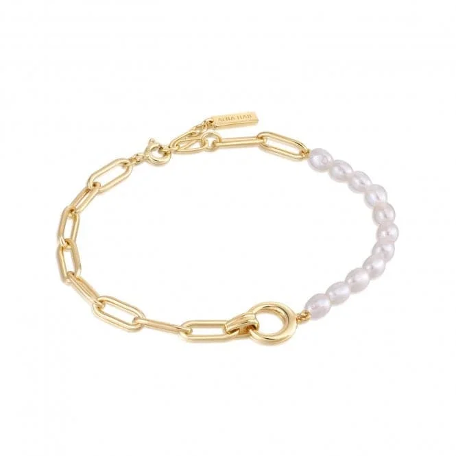 luxury charm bracelet-Pearl Chunky Link Chain Bracelet B043-02G