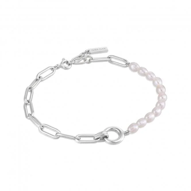 engraved bracelet for son-Pearl Chunky Link Chain Bracelet  B043-02H