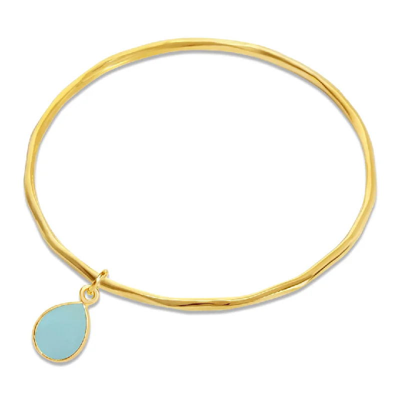 gold bracelet for women-Aqua Chalcedony Bangle | Gold | March Birthstone