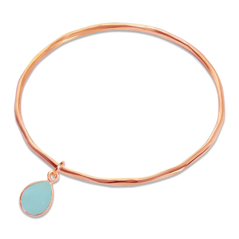 women’s leather charm bracelet-Aqua Chalcedony Bangle | Rose Gold | March Birthstone