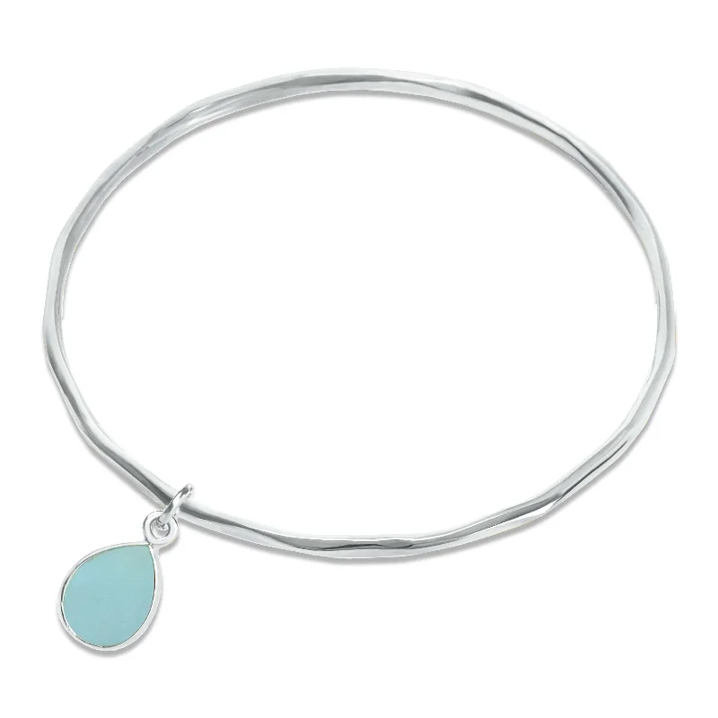 luxury bangle bracelet-Aqua Chalcedony Bangle | Silver | March Birthstone