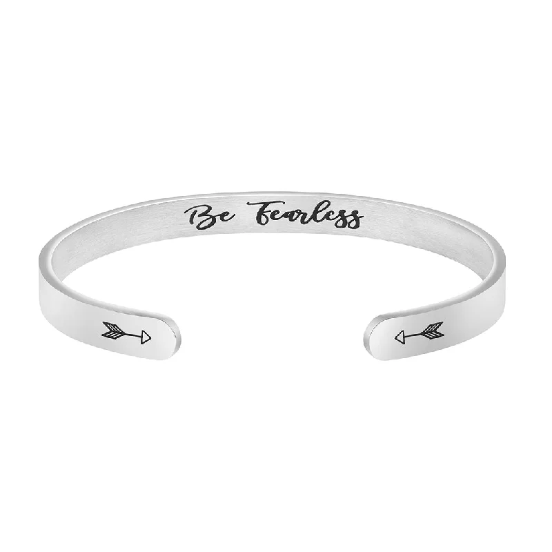 monogrammed bracelet for women-Be Fearless Mantra Cuff Bangle Bracelet  Hidden Message Inspirational Gifts for Women