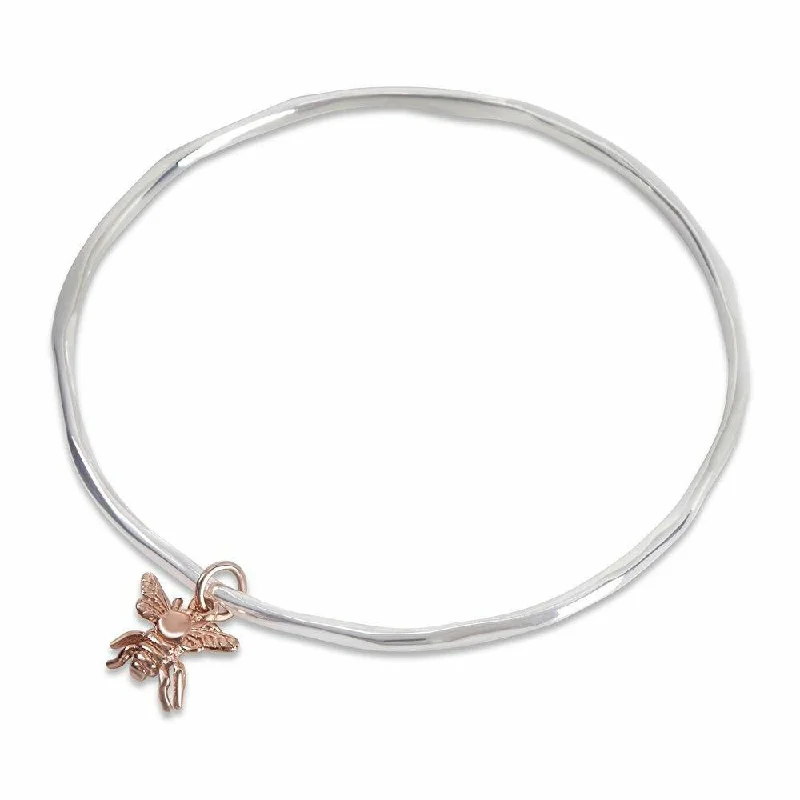 men’s bracelet with skull charm-Bee Bangle | Silver - Rose Gold