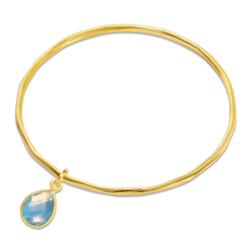 custom engraved bracelet-Blue Topaz Charm Bangle | Gold - December