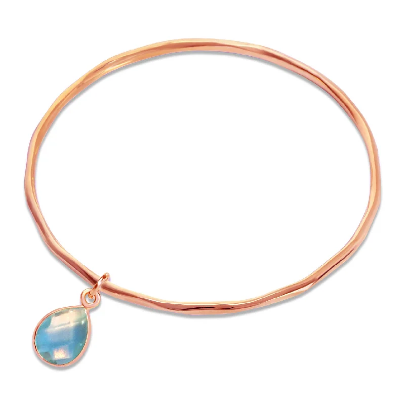 custom leather bracelet-Blue Topaz Charm Bangle | Rose Gold - December