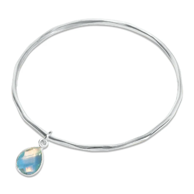 chakra bracelet with crystals-Blue Topaz Charm Bangle | Silver - December