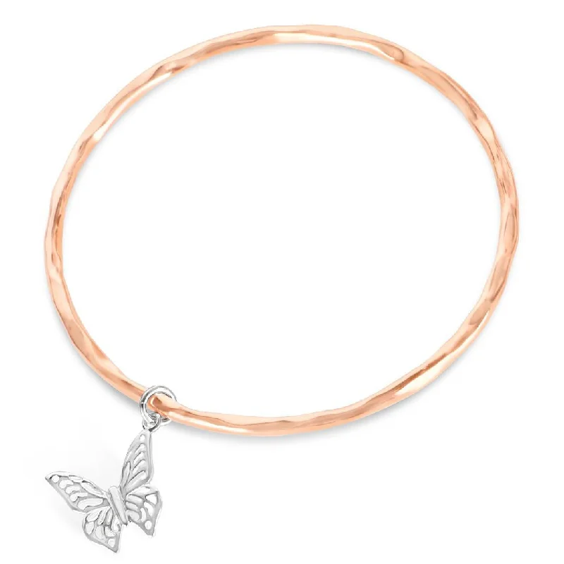 unique leather bracelet-Butterfly Bangle | Rose Gold - Silver