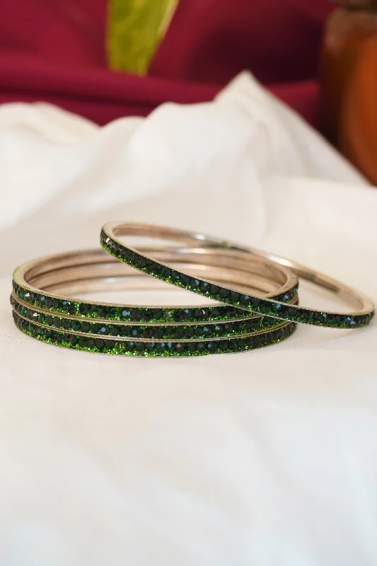 leather cord bracelet-Dark Green Colour Stone Crystal Bangles