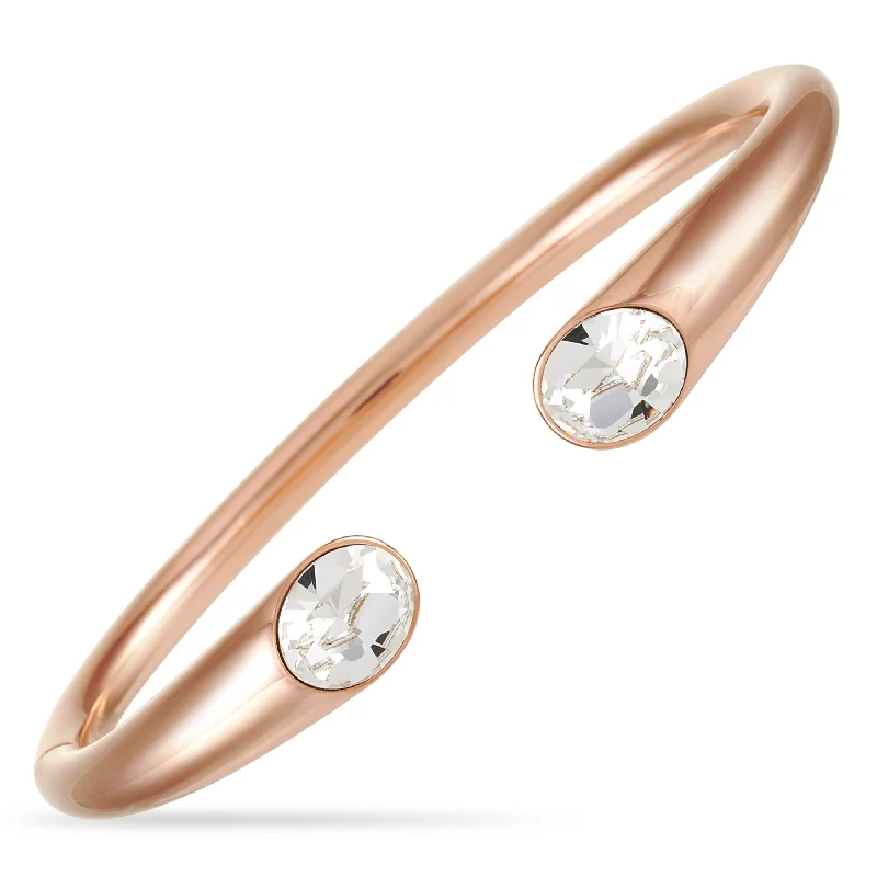 yoga bracelet for women-Calvin Klein Brilliant Rose Gold PVD-Plated Stainless Steel White Crystal Open Bangle Bracelet