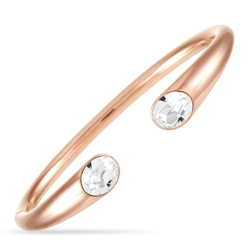 boho bracelet for women-Calvin Klein Brilliant Rose Gold PVD-Plated Stainless Steel White Crystal Open Bangle Bracelet