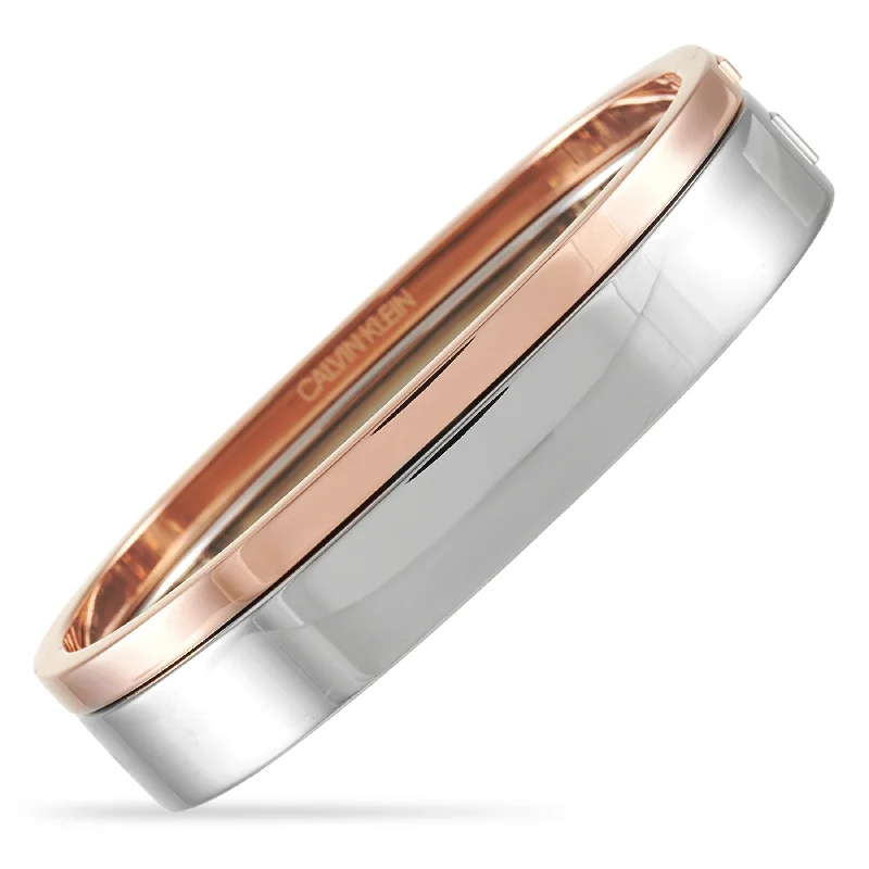 energy bracelet for men-Calvin Klein Hook Stainless Steel Rose Gold PVD Closed Bangle Bracelet Set