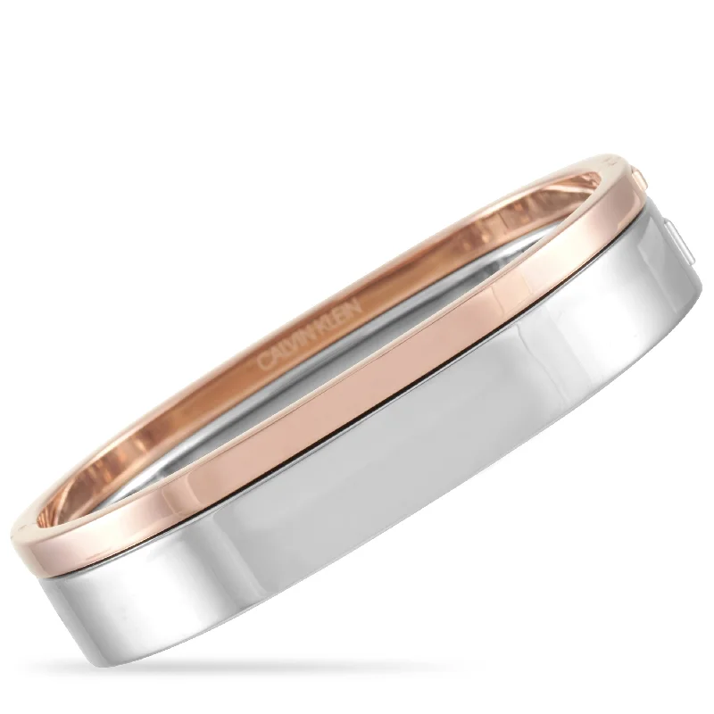 chic bracelet for women-Calvin Klein Hook Stainless Steel Rose Gold PVD Closed Bangle Bracelet Set