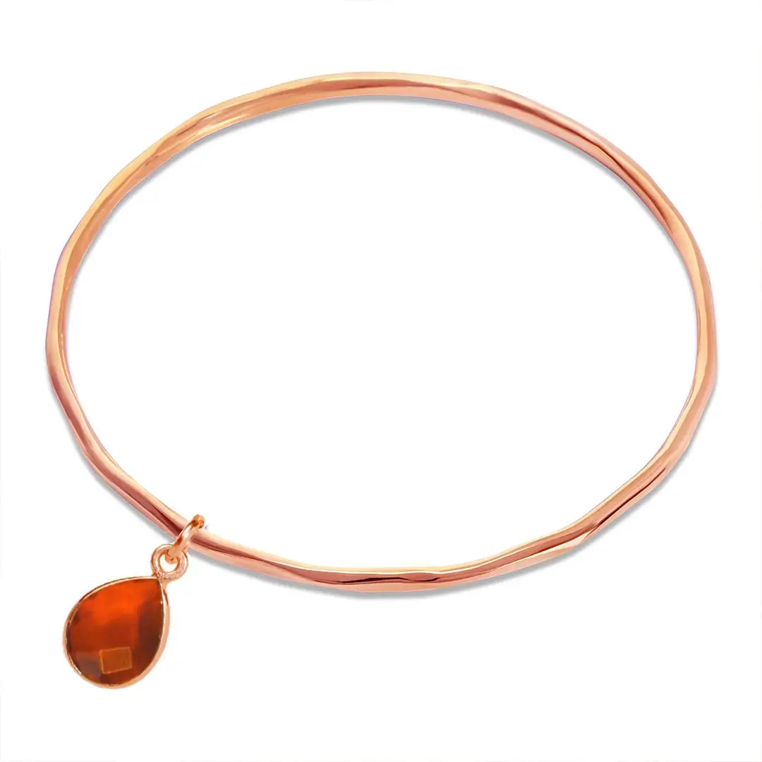 rose gold bracelet for women-Carnelian Charm Bangle Rose Gold July Birthstone Bangle