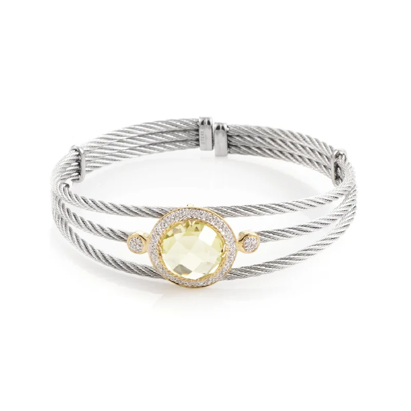 unique bracelet for men-Charriol Celtic Cable 18K Stainless Steel Lemon Citrine & Diamond Bangle