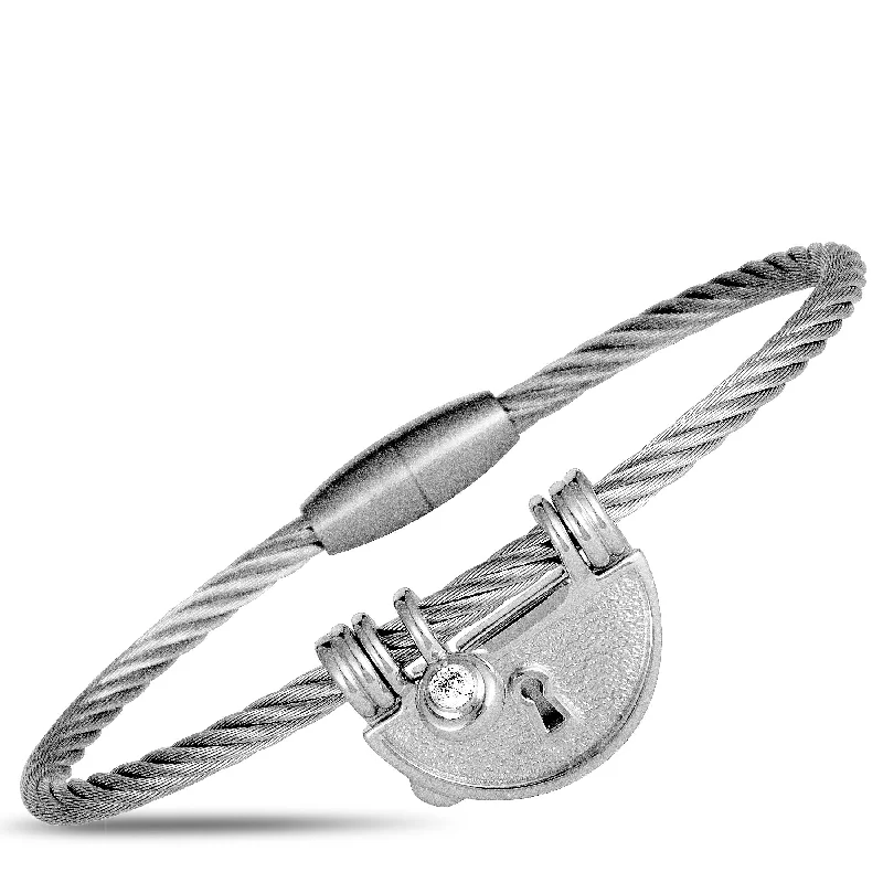 engraved bracelet for boyfriend-Charriol My Heart Sterling Silver and Cubic Zirconia Bangle Bracelet