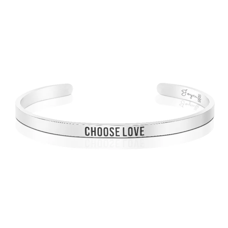 silver charm bracelet-Choose Love Mantra Bracelet Inspirational Women Jewelry Cuff Bangle