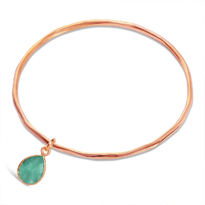 bracelet with engraved name-Chrysoprase Charm Bangle | Rose Gold | May