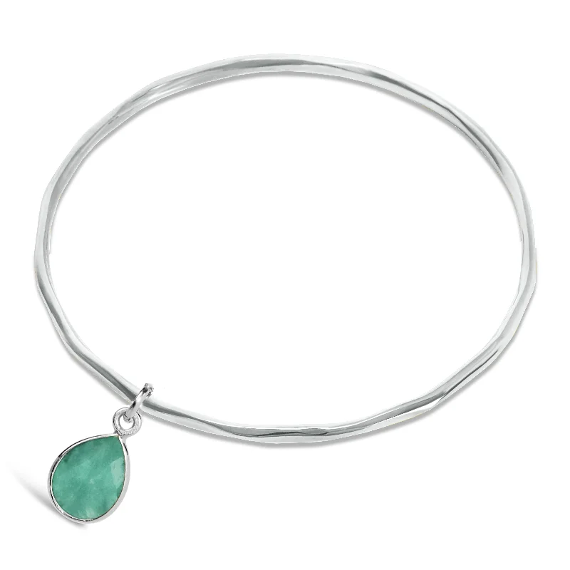 crystal bead bracelet for women-Chrysoprase Charm Bangle | Silver | May