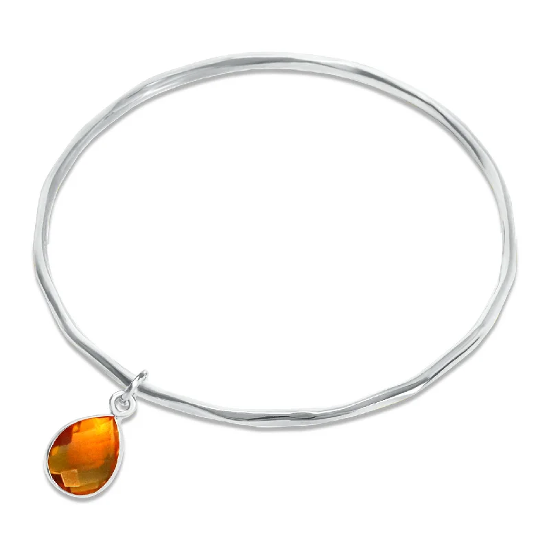 engraved bracelet for sister-Citrine Charm Bangle | Silver - November