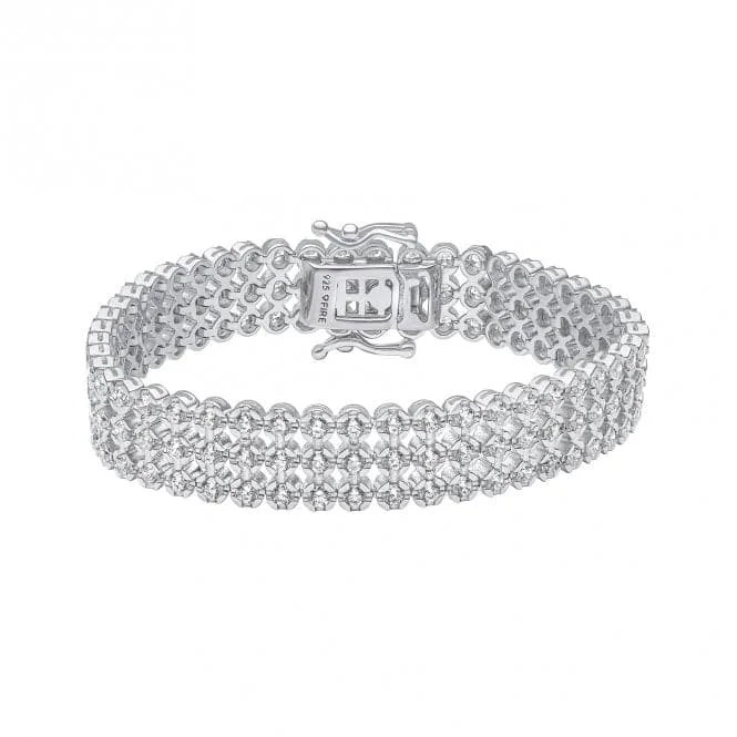 personalized bracelet for him-Sterling Silver Clear Cubic Zirconia Bracelet B5477