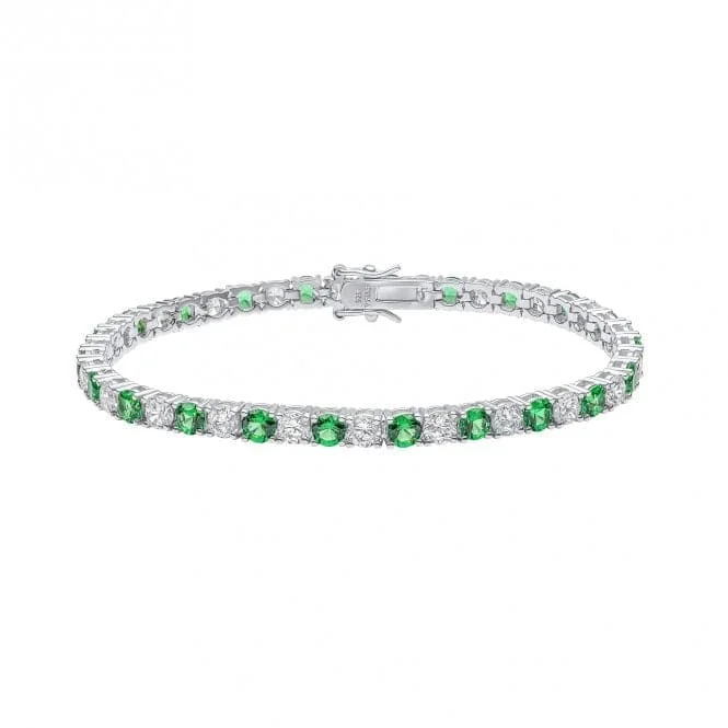 bohemian style bracelet-Sterling Silver Green and Clear Cubic Zirconia Bracelet B5473