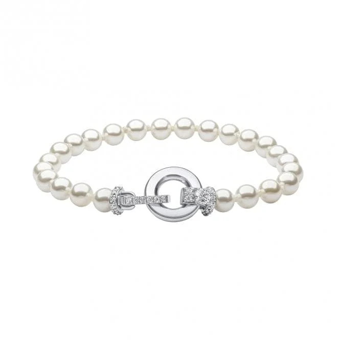 minimalist gold bracelet-Sterling Silver White Shell Pearl and Clear Cubic Zirconia Bracelet B5472