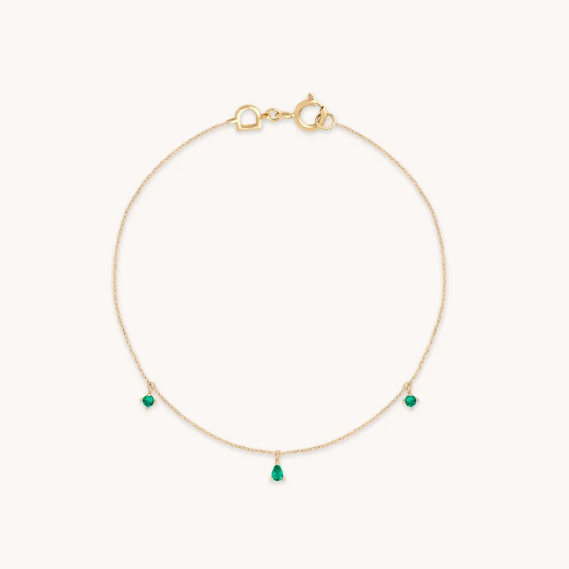 minimalist leather bracelet-Emerald Charm Bracelet in Solid Gold