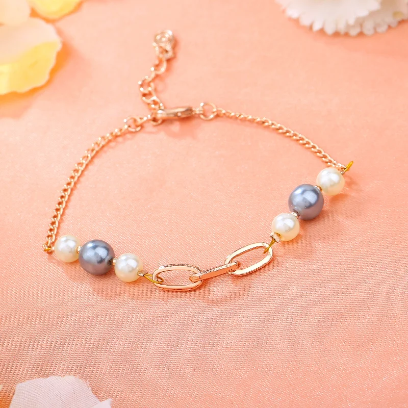 colorful gemstone bracelet-Estele Rose Gold Plated Beautiful Pearl Bracelet for Women