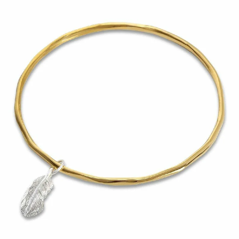 rose gold charm bracelet-Feather Bangle | Gold - Silver