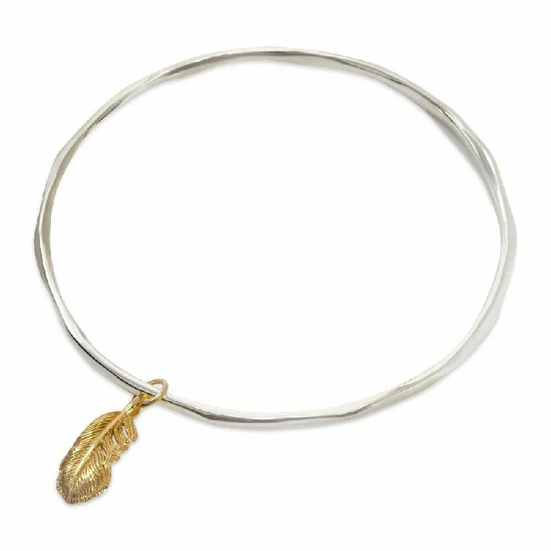 personalized gold bracelet-Feather Bangle | Silver / Gold