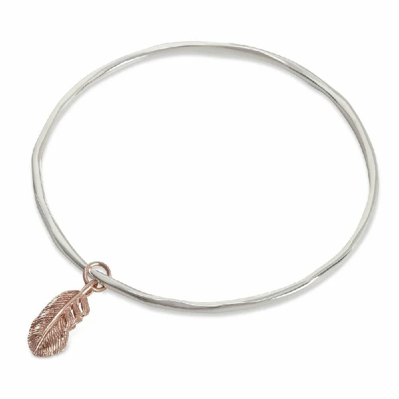 tennis bracelet for evening wear-Feather Bangle | Silver - Rose Gold