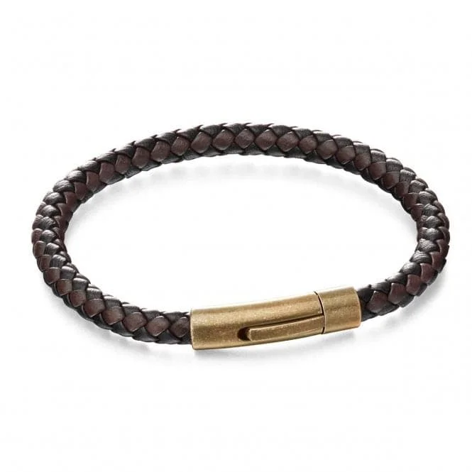 chakra bracelet with crystals-Brown Black Woven Leather Bracelet B5424