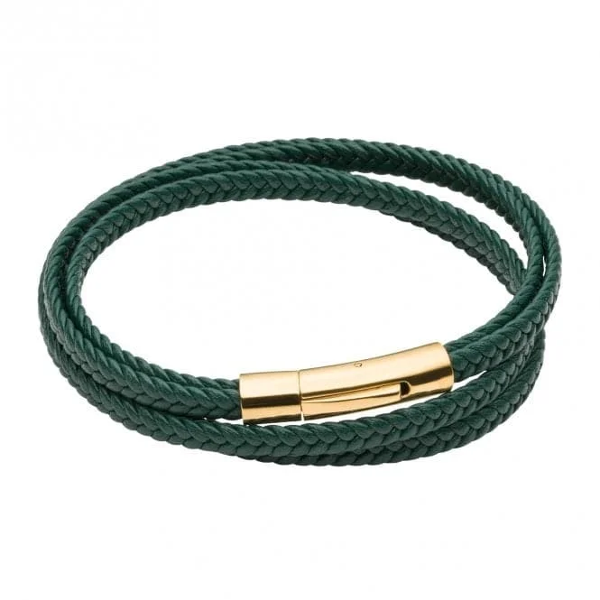 braided bracelet with metal charm-Multi Row Plaited Green Recycled Leather Bracelet B5429