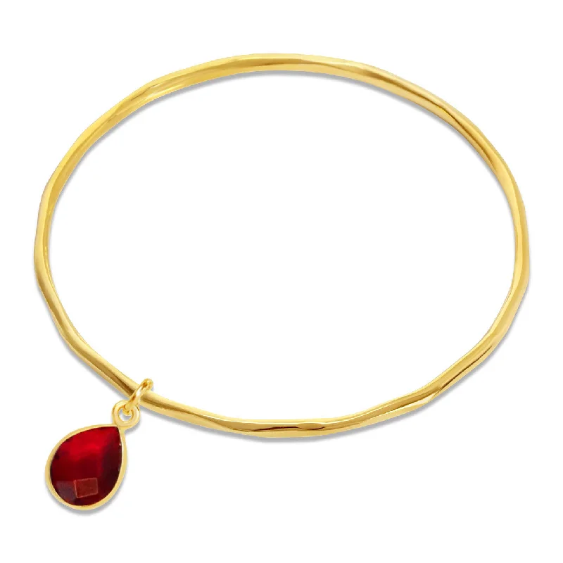 gold chain bracelet for women-Garnet Charm Bangle | Gold - January