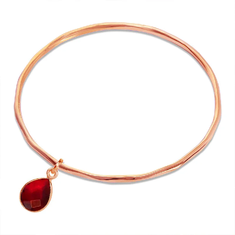 sterling silver bracelet for teens-Garnet Charm Bangle | Rose Gold | January